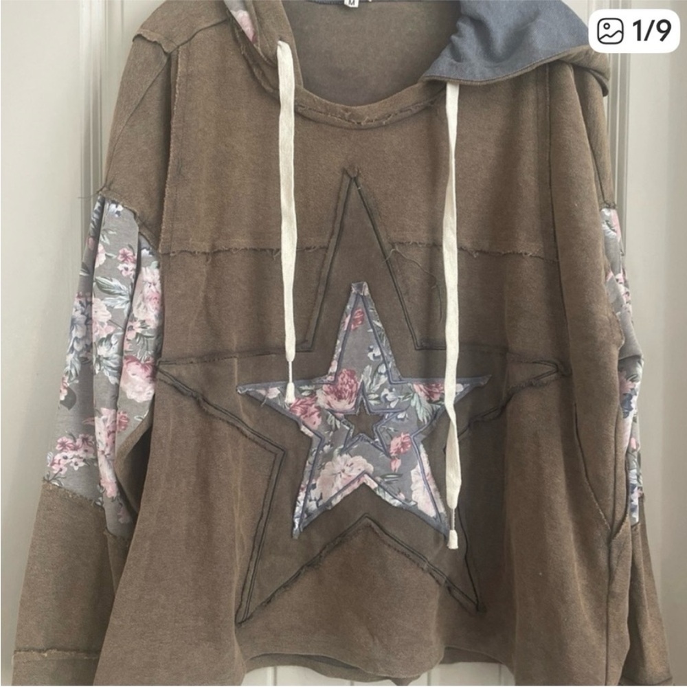 POL Star Floral Patterned Women's Hoodie Long Sleeve Top - Picture 3 of 10